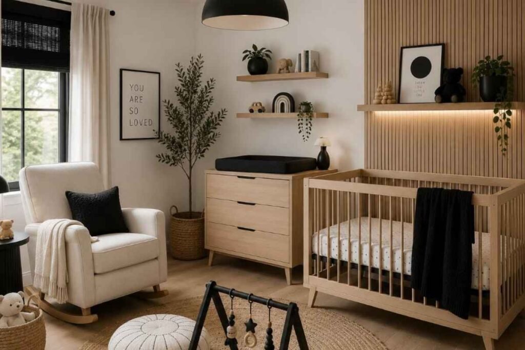 Minimalist Black, White & Wood Nursery