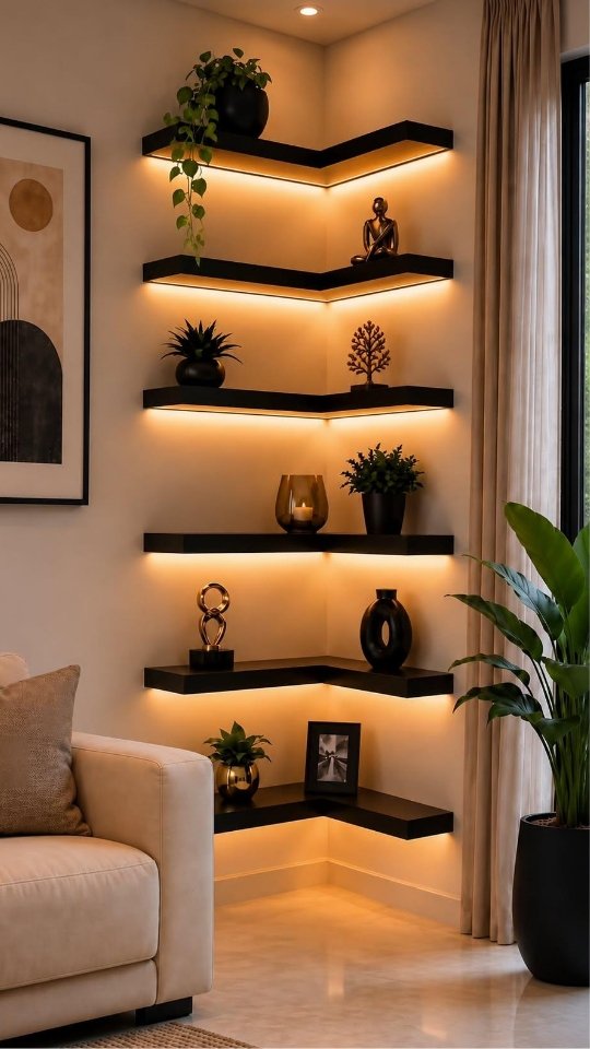 Modern Floating Shelves with Decorative Accents
