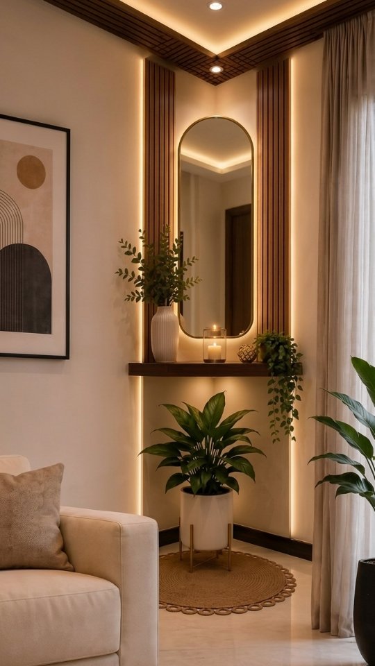 Corner Shelf with an Arched Mirror