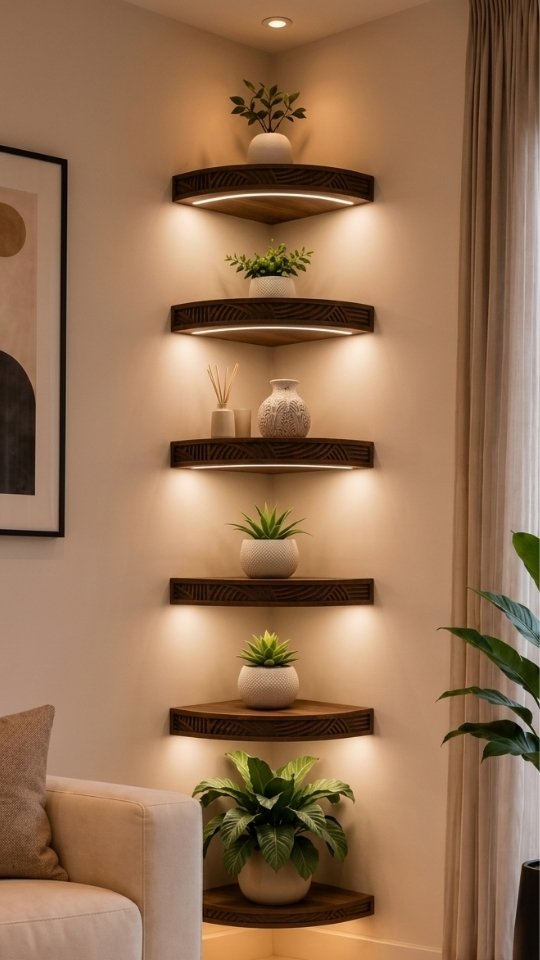 Minimal Floating Corner Shelves