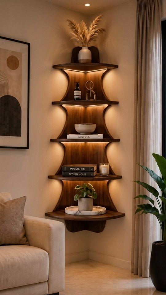 Curved Wooden Corner Shelves