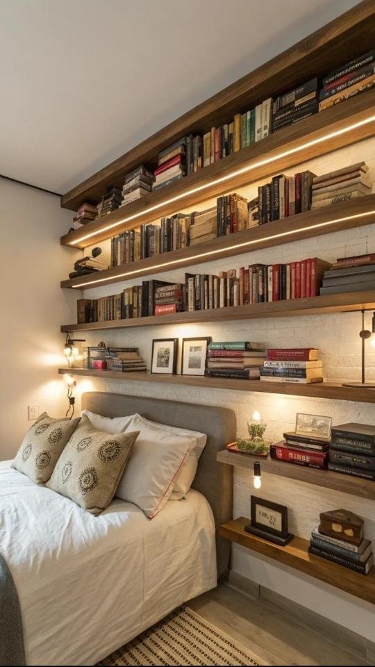 Bedroom Shelves Above the Bed