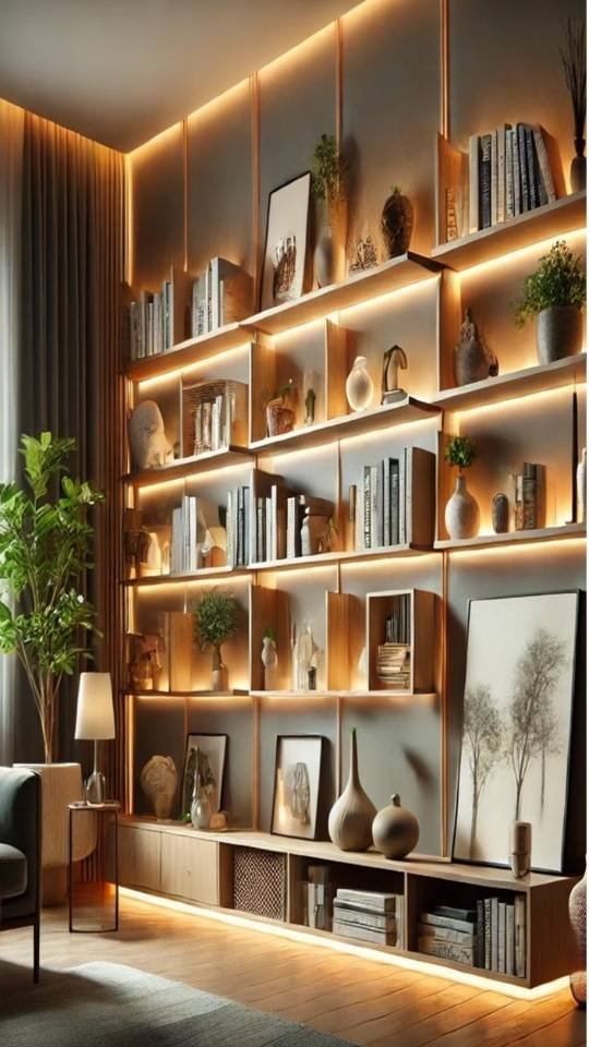Layered Shelves With Soft Lighting