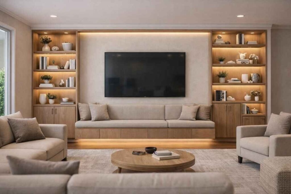 Built-In Shelves Around the TV