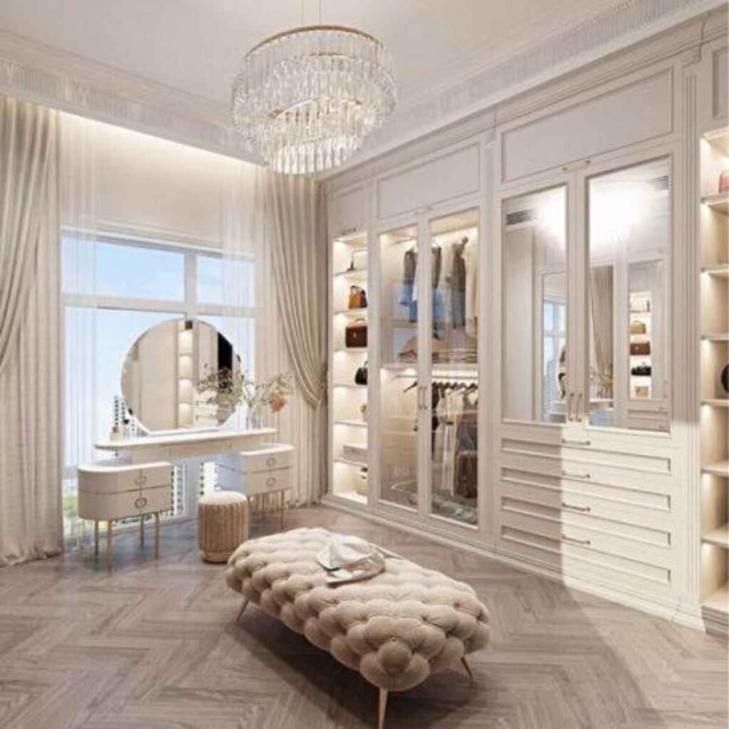 Walk-In Closet With Built-In Makeup Vanity