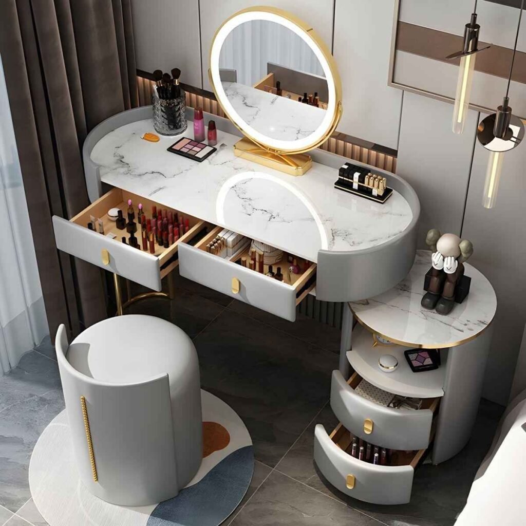 Marble Vanity With Statement Mirror