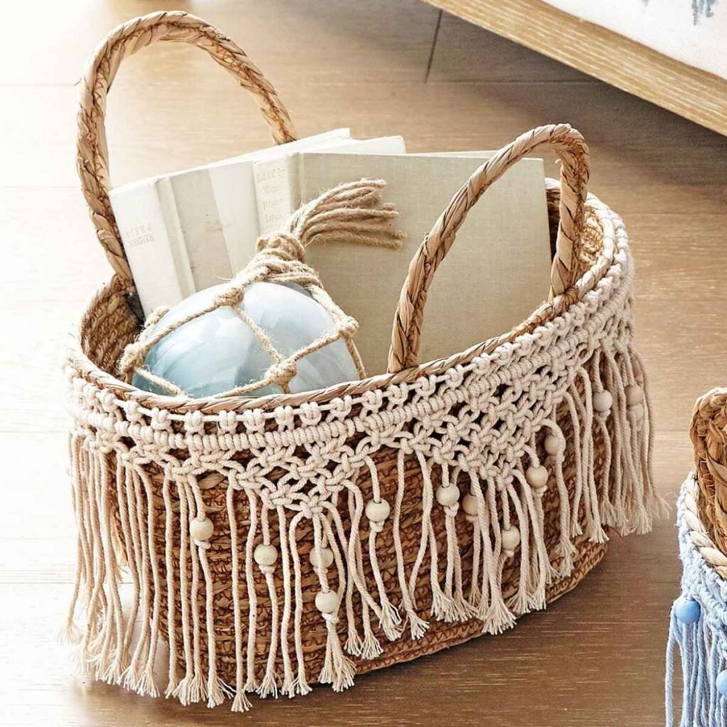 Macrame-Trimmed Storage Basket