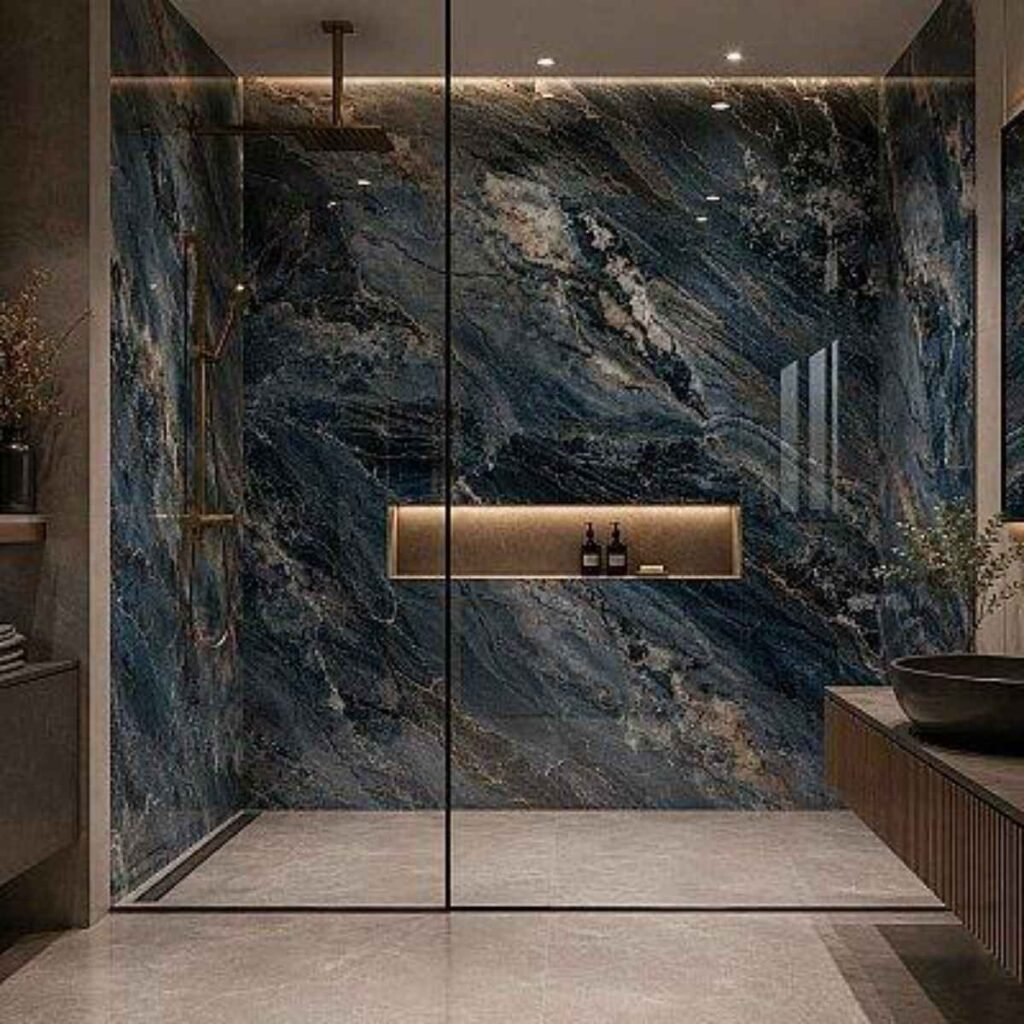 Navy Blue Marble Shower Design