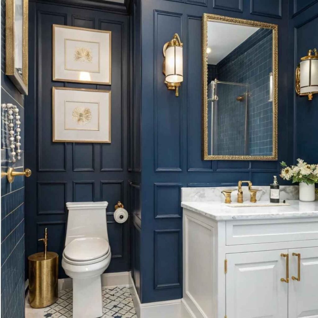 Navy Blue Wainscoting with Light Upper Walls