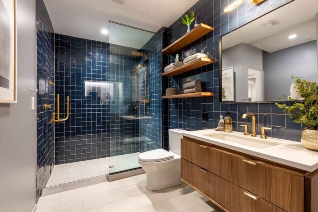 Navy Blue with Warm Wood Accents
