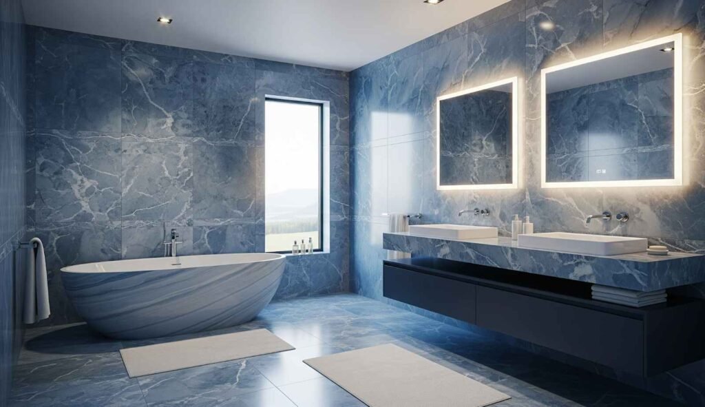 Navy and White Marble Spa Bathroom