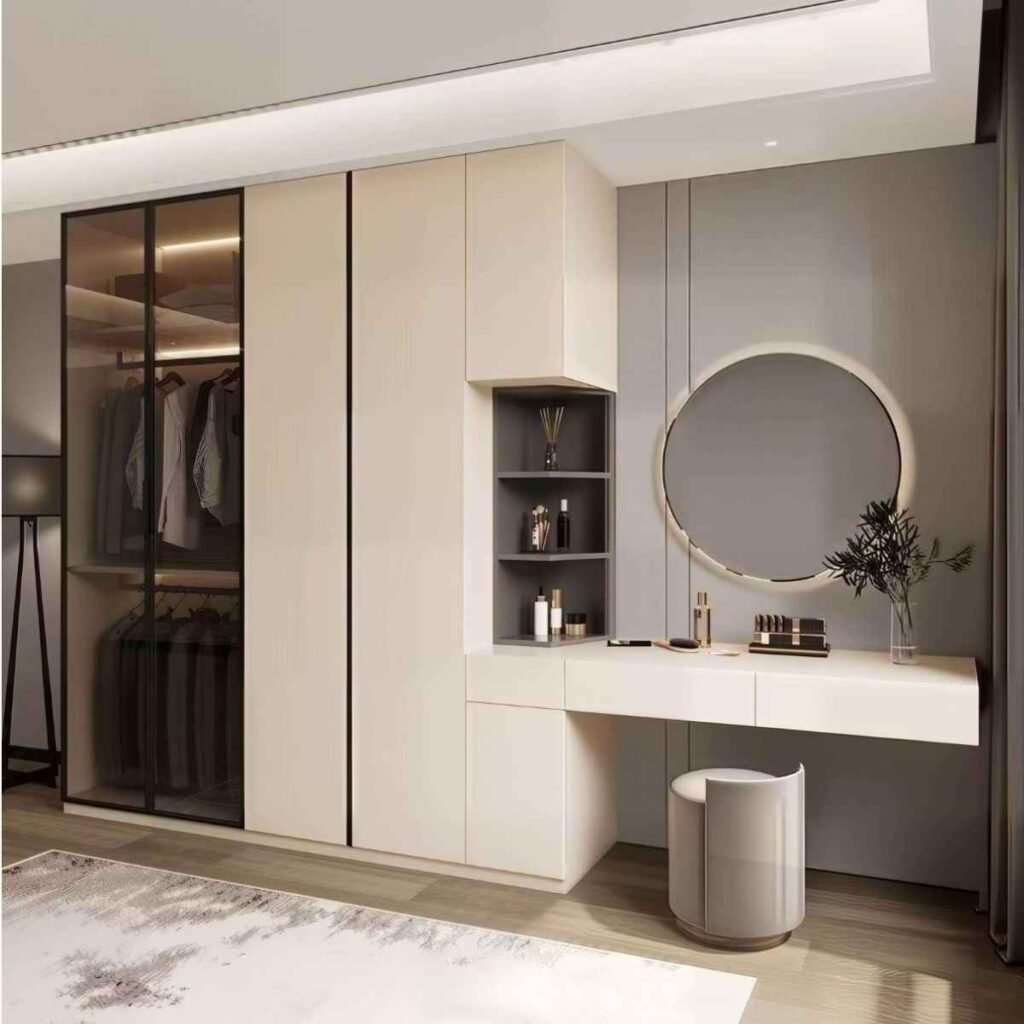 Floor-to-Ceiling Wardrobe With a Built-In Vanity
