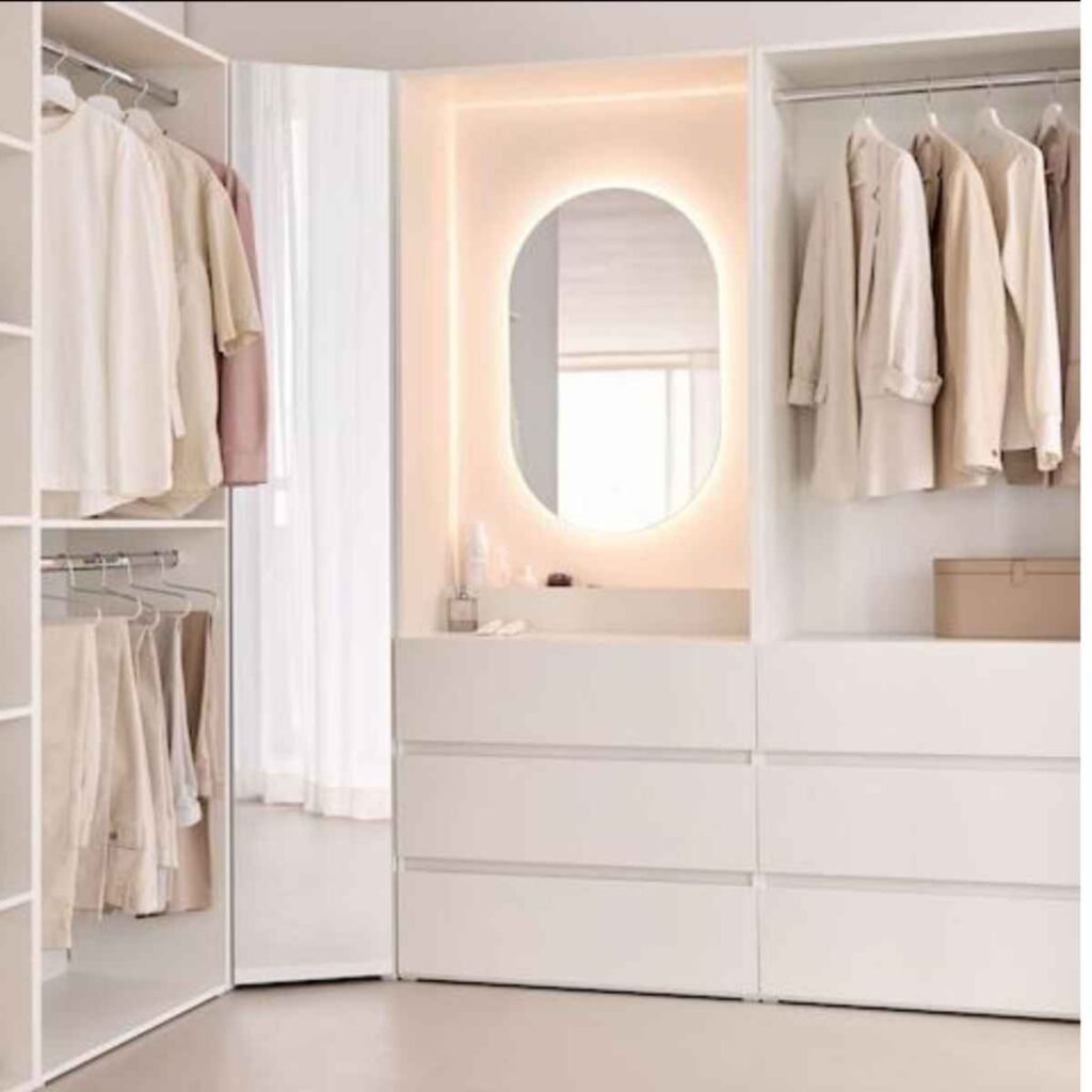 Sleek White Wardrobe With Arched Vanity Mirror