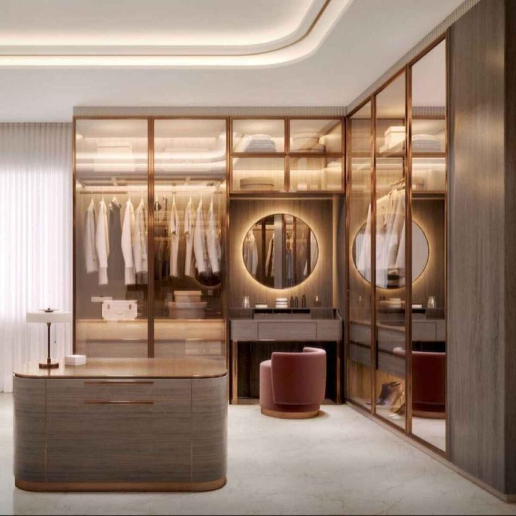 Glass-Front Wardrobe With Elegant Vanity
