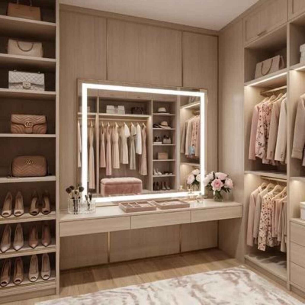 Luxury Minimalist Walk-In Wardrobe With Vanity