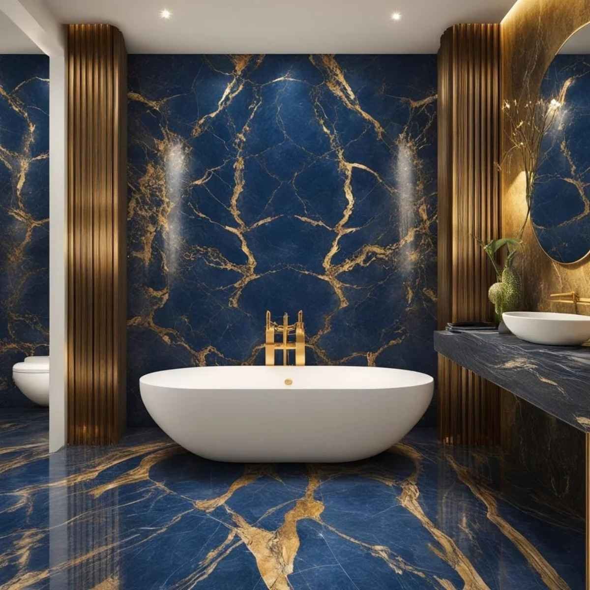 Navy and White Marble Spa Bathroom