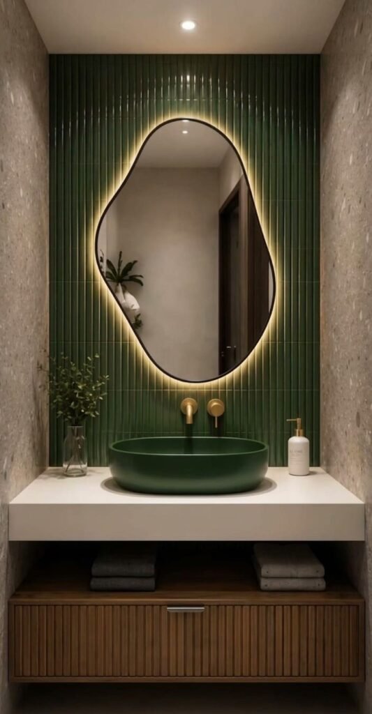 Emerald Green Ceramic Vessel Sink with Fluted Wall Details