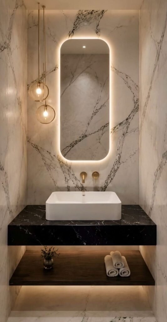 Classic White Rectangular Sink with Calacatta Marble & Gold