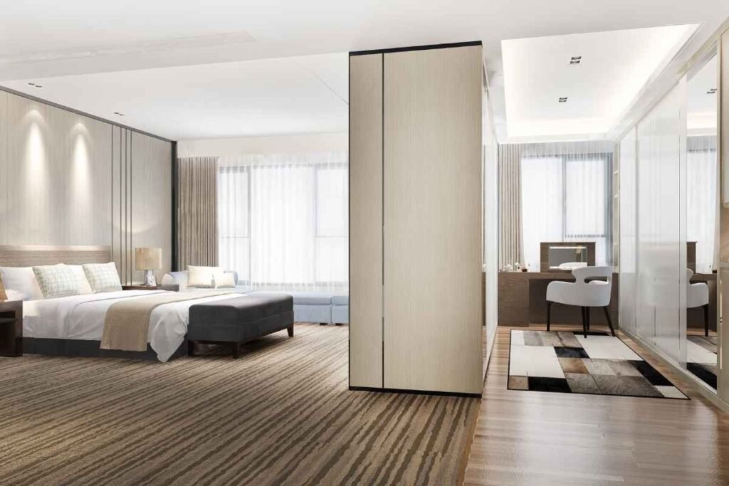 Scandinavian Bedroom with a Built-In Wardrobe