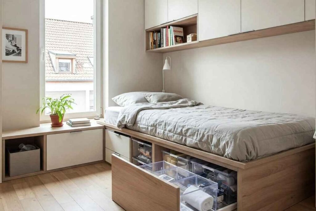 Small Scandinavian Bedroom with Smart Storage